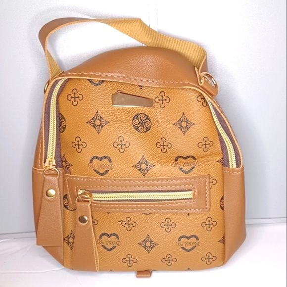 (Earth-Yellow) Faux-leather mini-backpack purse - Picture 3 of 4